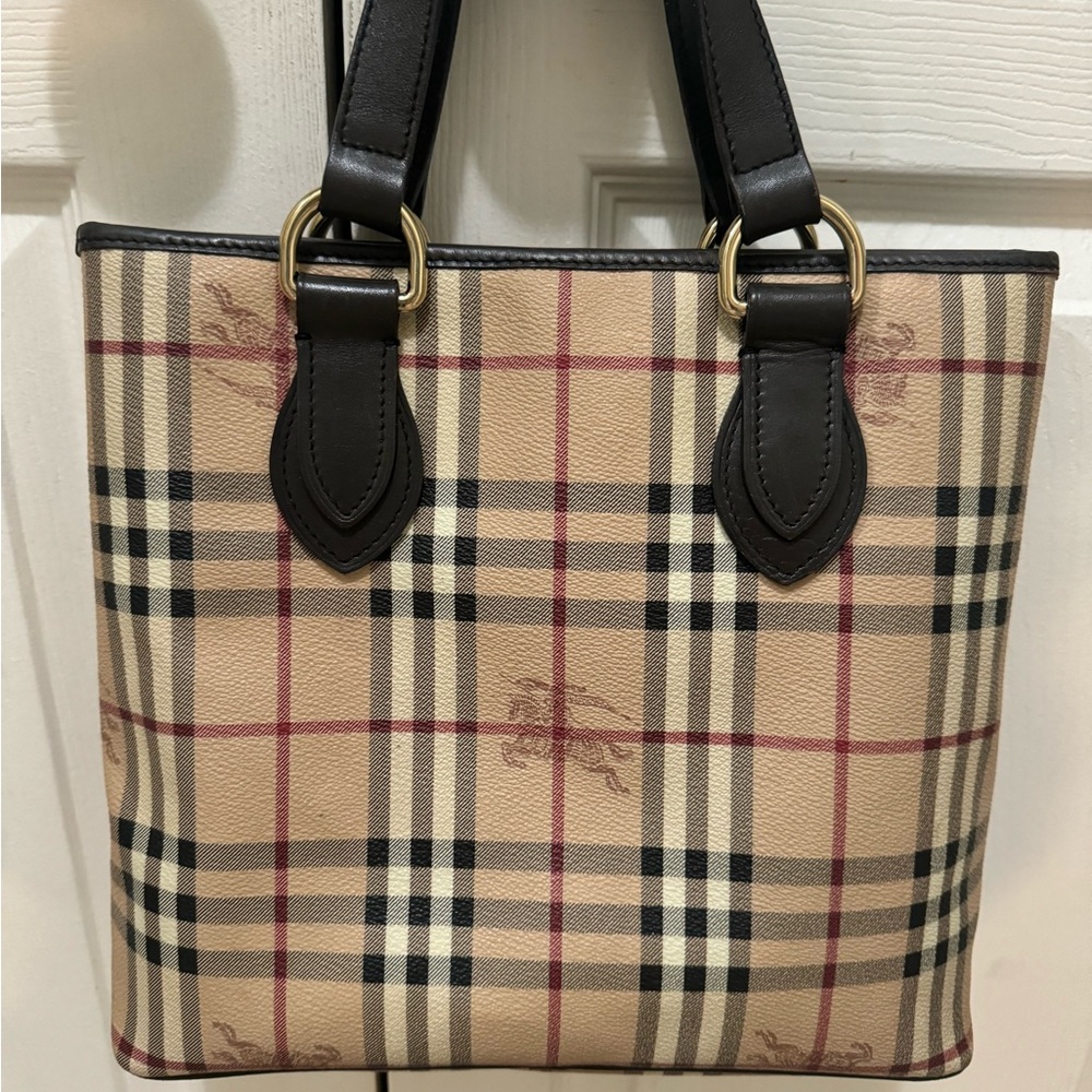 Burberry Cream and Black Tote Bag with Classic Check Pattern